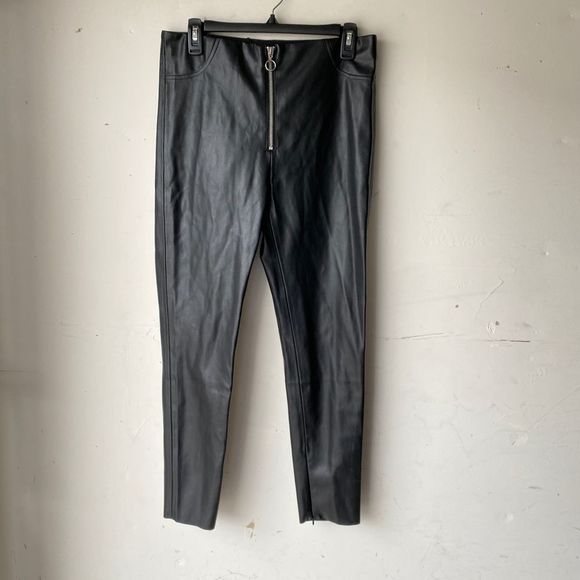 Zara women pants faux leather pants front zipper
